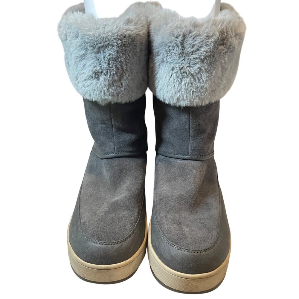 Koolaburra By UGG Womens Gray Faux Fur-Lined Suede Winter Boots with Side Zipper